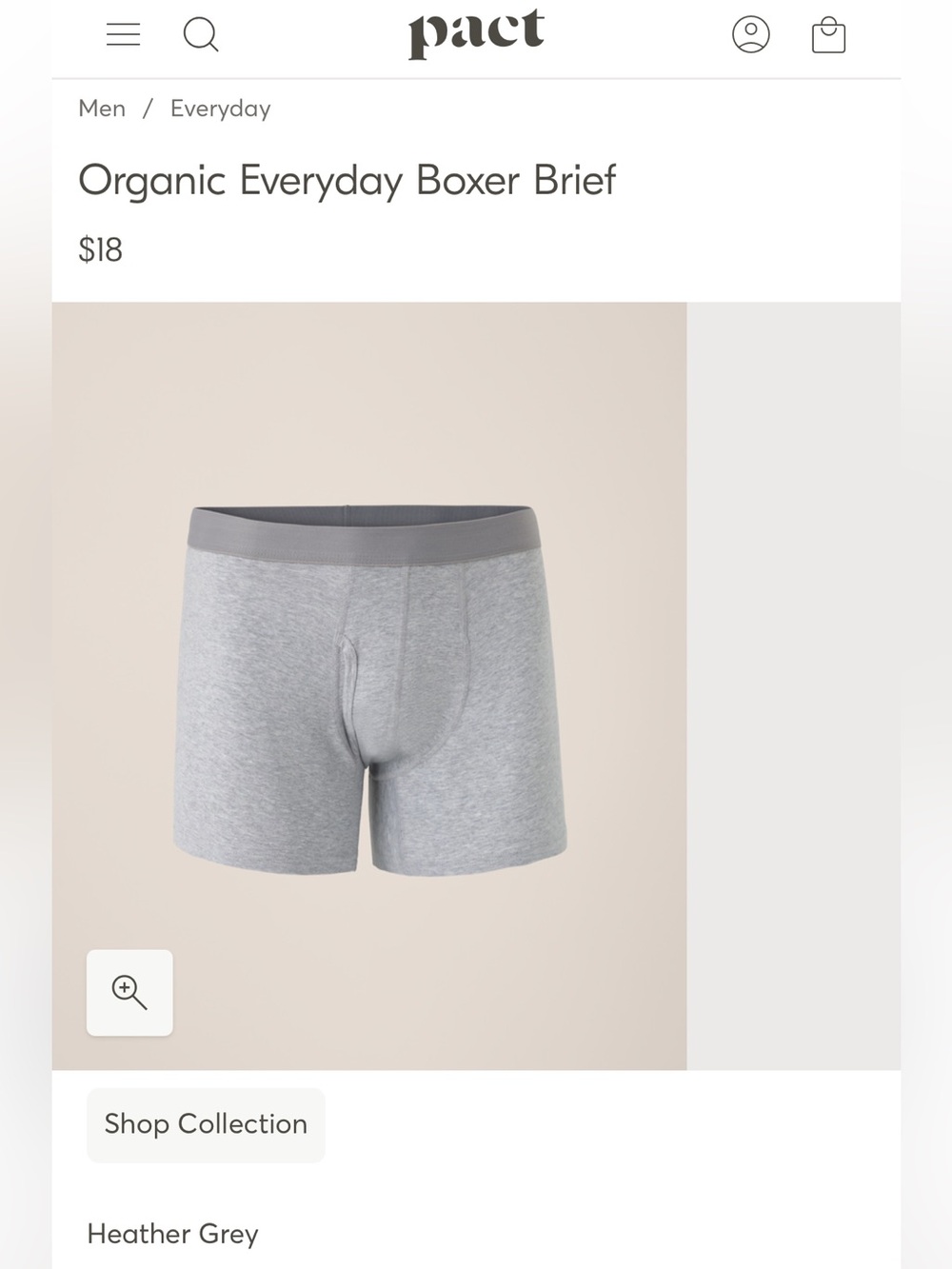 Pact Heather Grey Organic Everyday Boxer Brief